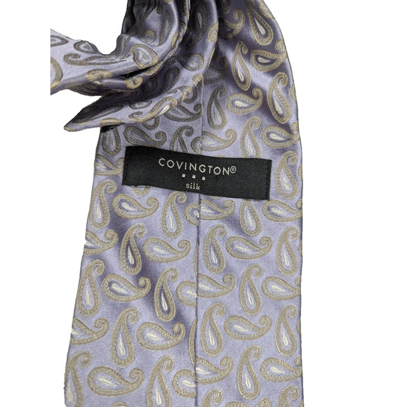 Covington Men's Silk Tie Purple Gold Paisley Necktie Classic Pattern Elegant - Picture 2 of 4